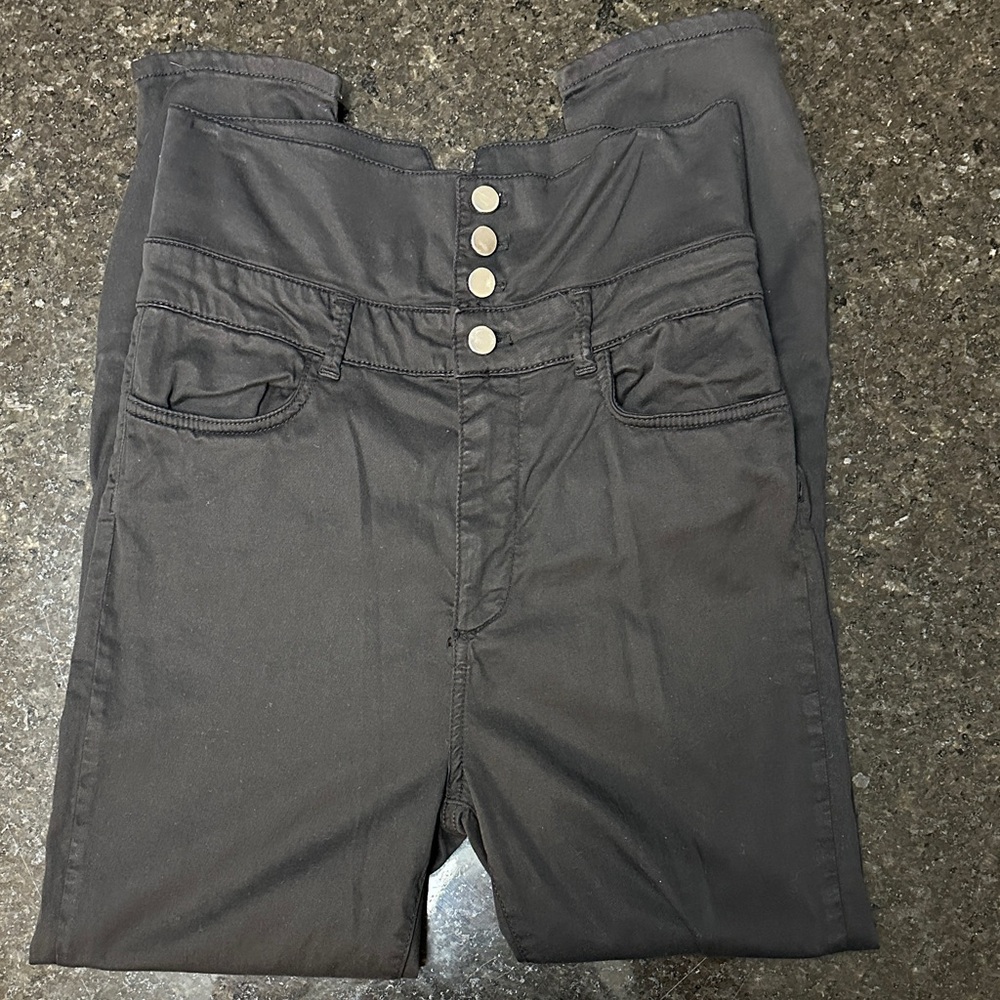 Zara Skinny Jeans Womens 8 Black‎ High Rise Button Fly Stretch Denim